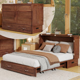 Keloyid Solid Wood Murphy Bed Cabinet：Queen Size Murphy Bed with USB Charging Station and Large Storage Drawer for Home，Optimize Sleeping Space（Mattress Not Included） Brown Yellow-9 Keloyid