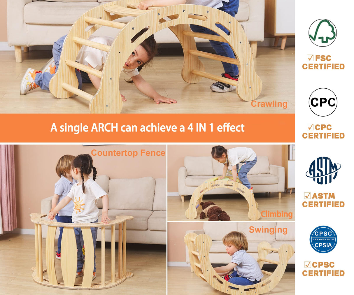 FANABAS Large 8 in 1 Pikler Triangle Set, Montessori Climbing Toys for Toddlers 1-7 Years Kids Jungle Gym Outdoor and Indoor Playground, Foldable Triangle Climber,Arch,Rocker [Big 33LB!] FANABAS