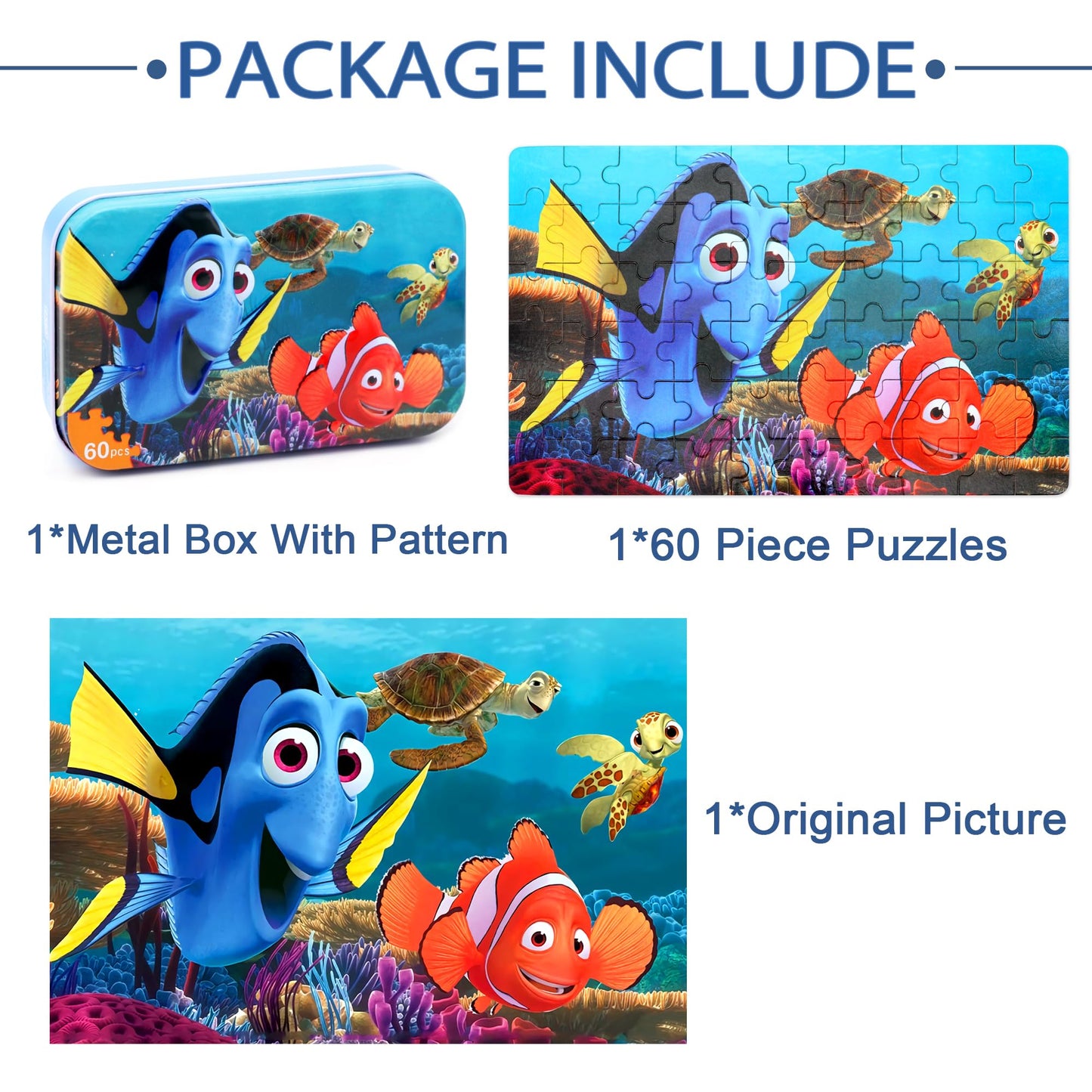 LELEMON Ocean Puzzles for Kids Ages 4-8,Underwater World 60 Piece Puzzles for Kids Ages 3-5,Children Jigsaw Puzzles Kids Puzzles in a Metal Box,Educational Learning Puzzle Toys for Girls and Boys