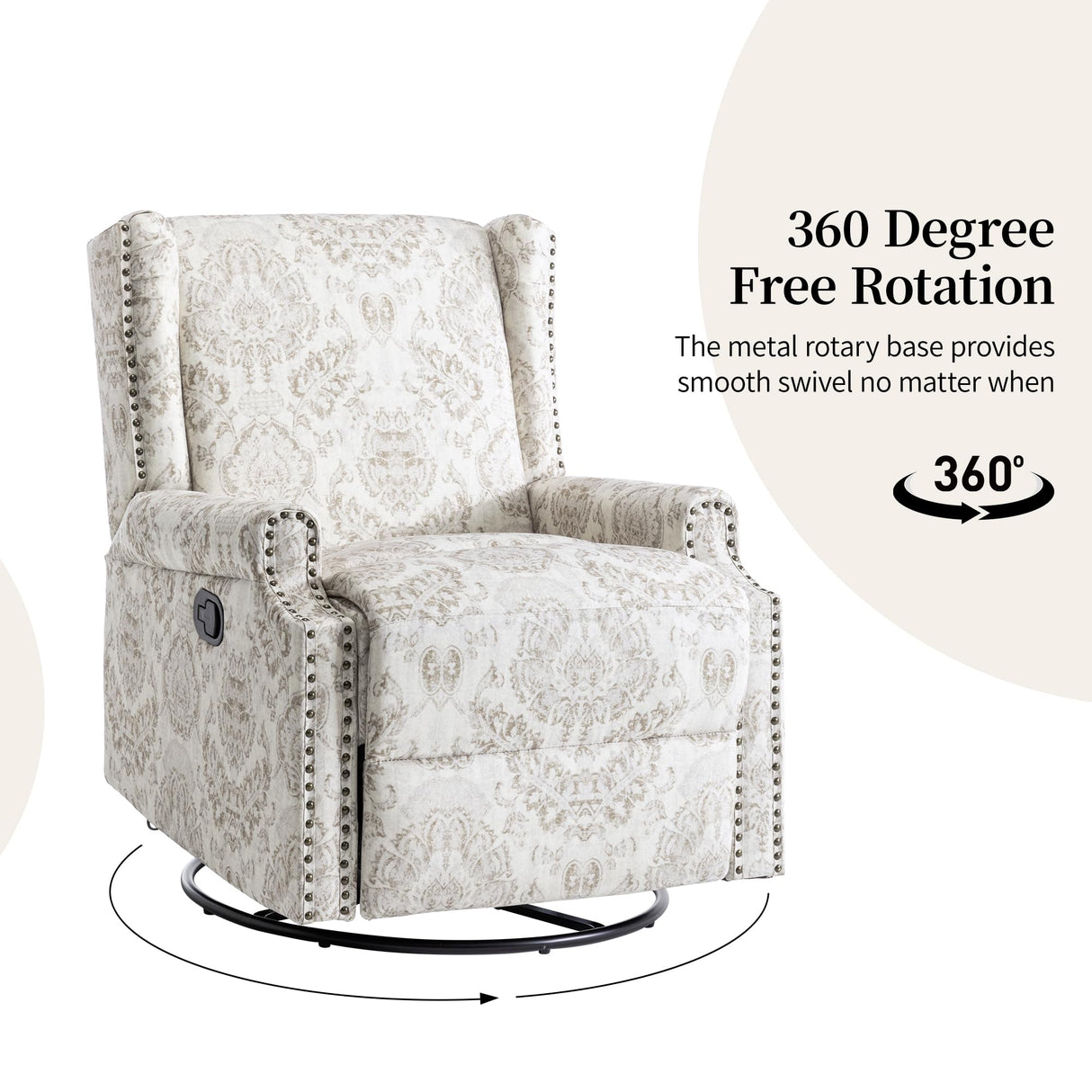 DREAMSIDEA Swivel Rocker Recliner Chair, Manual Nursery Glider Recliner, Floral Fabric Wingback Accent Chair with Adjustable Backrest & Footrest for Small Spaces Living Room Bedroom (Beige, Set of 1) DREAMSIDEA