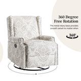 DREAMSIDEA Swivel Rocker Recliner Chair, Manual Nursery Glider Recliner, Floral Fabric Wingback Accent Chair with Adjustable Backrest & Footrest for Small Spaces Living Room Bedroom (Beige, Set of 1) DREAMSIDEA