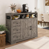 47''W Farmhouse Buffet Sideboard with Charging Station and 3 Drawers, Coffee Bar Cabinet Buffet Cabinet with Shelf, Rustic Accent Cabinet with Storage for Kitchen, Living Dining Room, Rustic Grey Vabches