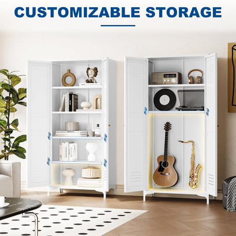 Fesbos Metal Storage Cabinet-61” Tall Steel File Cabinets with Doors and 4 Adjustable Shelves-White Steel Storage Cabinet for Home,Kitchen, School, Office, Garage Fesbos
