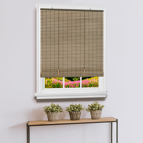 Achim Home Furnishings Cordless Veranda Vinyl Roll-Up Blind 30 Inch Width x 72 Inch Length - Cocoa/Almond Achim Home Furnishings