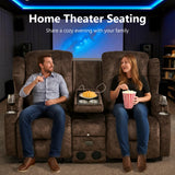 URRED Loveseat Rocker Recliner Sofa with Console, Manual Reclining Loveseat RV Couch Double Rocking Chair Nursery with Cup Holders, Side Pocket, Bluetooth Speaker, USB, Outlets (Brown) URRED