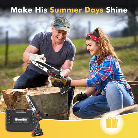 Seesii Mini Chainsaw Cordless 8 inch DL07, Electric Battery Powered Chainsaw, Upgraded Brushless Chain Saw with Auto Oiler, 2pcs 2000mAh Battery, Handheld Pruning Saws for Tree Branch Wood Cutting Seesii