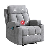 Phoenix Home Manual Recliner Chair with Massage and Heat for Living Room Overstuffed Breathable Fabric Reclining Chair with 2 Side Pockets, 2 Cup Holders, Remote Control, Gray Phoenix Home