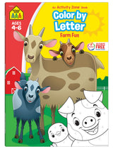School Zone Color by Letter Farm Fun Workbook: 64 Pages, Preschool, Kindergarten, 1st Grade, ABC's, Alphabet, Color Skills, Coloring, Matching, Farm Animals, Ages 4-6 (Activity Zone Book Series) School Zone