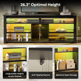 Bestier TV Stand for 70 inch TV, Tall Entertainment Center with 2 Led Lights, Gaming TV Console with Storage for PS5, Modern TV Cabinet for Bedroom, Living Room, Black Carbon Fiber Bestier