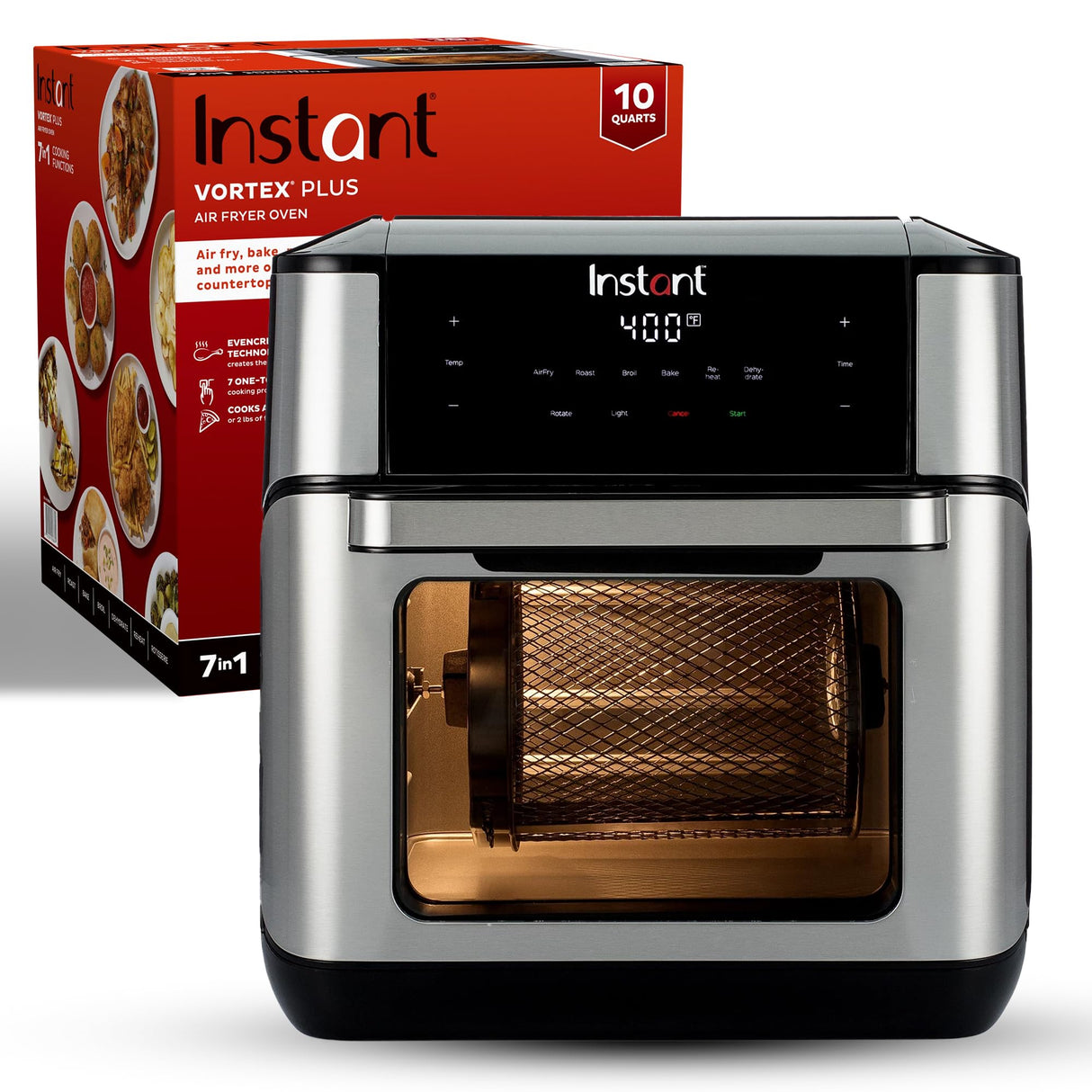Instant 140-3000-01 Vortex Plus Quart 7-in-1 Multi-Use Air Fryer, 10QT, Silver,Black Instant Pot