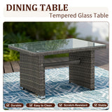 ZJEYEJZ 6 Pieces Patio Furniture Set - All-Weather Outdoor Wicker Sectional Conversation Sofa, Rattan Patio Seating Sofa Set with 4'' Cushion and Glass Table for Porch Poolside, Brown ZJEYEJZ