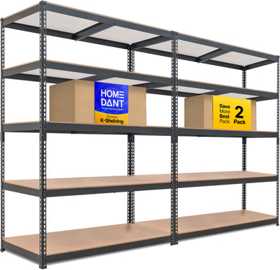 HOMEDANT 5 Tier Laminated Boltless Heavy Duty Garage Storage Adjustable Wide Size Metal Shelving Unit Utility Rack Shelves Organization Multipurpose Shelf Shed Warehouse 47.7"W x 24.1"D x 71.3"H 2Pack