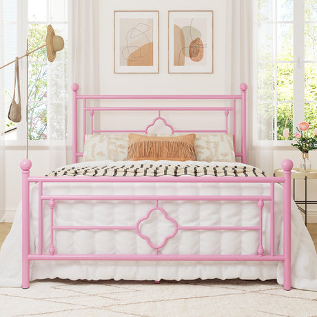 Allewie Full Size Metal Platform Bed Frame with Victorian Vintage Headboard and Footboard/Mattress Foundation/Under Bed Storage/No Box Spring Needed/Noise-Free/Easy Assembly, Pink Allewie