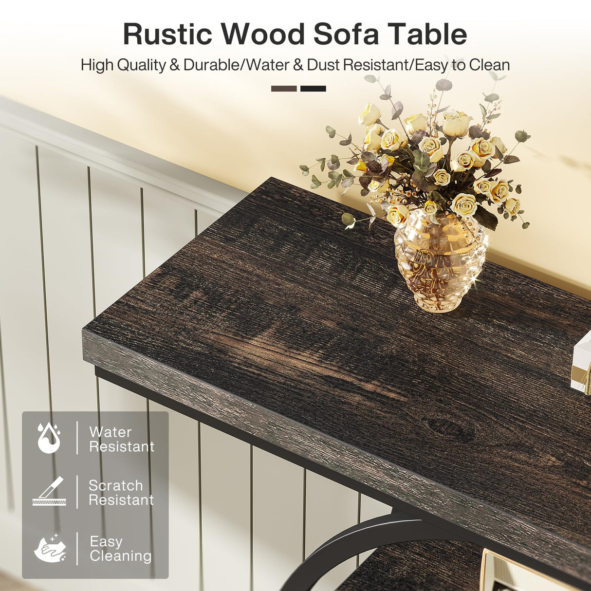 Tribesigns 41.3" Console Table, Industrial 4-Tier Sofa Table Entryway Table with Circle Base, Narrow Wood Accent Tables with Storage Shelves for Living Room, Hallway, Foyer, Black Tribesigns