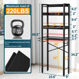 Over The Toilet Storage Cabinet,4 Tier Bathroom Organizer and Storage With Adjustable Shelf Waterproof Feet Pad and Basket Multifunctional Space Saver Freestanding Bathroom Shelves With Dividers Black Mlinavn