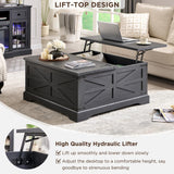 JXQTLINGMU Farmhouse Lift Top Coffee Table with Storage, 36" Wood Square Center Table with Large Hidden Compartment, Rustic Lift Tabletop Dining Table for Home Living Room, Black JXQTLINGMU