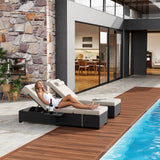 MilleLoom Outdoor Chaise Lounge Chairs for Outside Patio Furniture Set of 2 Wicker Recliner Gray Rattan Reclining Pool Sunbathing Chair Adjustable Backrest Lounger with Beige Cushion MilleLoom