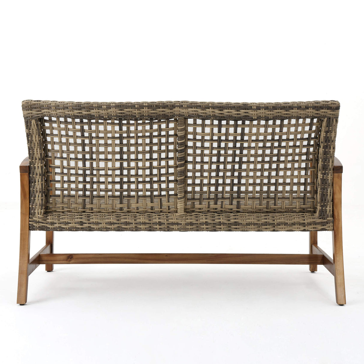 GDFStudio Noble House Hampton Outdoor Wood and Wicker Loveseat in Natural GDFStudio