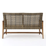GDFStudio Noble House Hampton Outdoor Wood and Wicker Loveseat in Natural GDFStudio