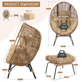 RADIATA Egg Chair with Footrest, Wicker Patio Lounger with Ottoman, Oversized Rattan Egg Shaped Chair with Leg for Indoor Outdoor Patio Balcony Garden (Nature) RADIATA