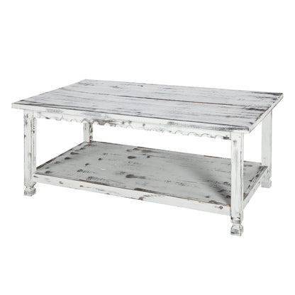 Rustic Rectangluar Coffee Table with 1 Shelf, White Antique - WoodArtSupply