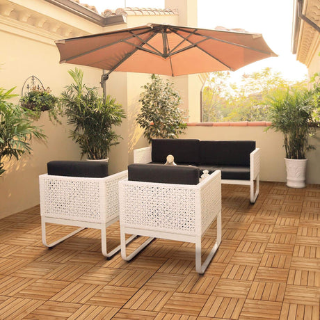 Topeakmart 27PCS Interlocking Wood Floors Patio Decking Tiles Hardwood Deck Tiles Outdoor Flooring for Garden 12 x 12in Natural Wood Topeakmart