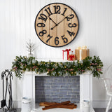 Henescribe Large Wall Clock 30IN, Silent Metal Wood Style Wall Clocks Battery Operated for Living Room Decor, Farmhouse Big Wall Clock, Outdoor Henescribe