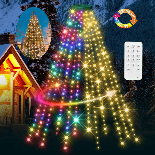 ComfyAura 12 Modes Easy Christmas Tree Lights with Ring Indoor Outdoor - 10Ft x 12 Lines String 432 LED Timer Dimmable Remote Waterproof Light for 7.5 8 9 10 Ft Xmas Trees (Warm White or Multicolor)