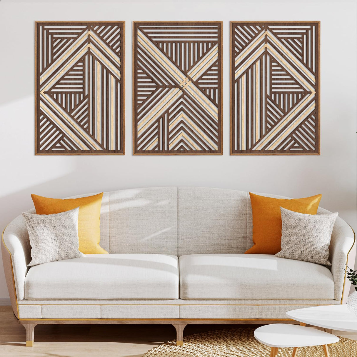 CHDITB Boho Geometric Wood Wall Art(Set of 3, 16"x24"), Large Modern Wooden Panel Hollow Line Art Decor, Rustic Abstract Minimalist Wall Hanging Artwork for Bedroom Living Room Office CHDITB
