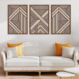 CHDITB Boho Geometric Wood Wall Art(Set of 3, 16"x24"), Large Modern Wooden Panel Hollow Line Art Decor, Rustic Abstract Minimalist Wall Hanging Artwork for Bedroom Living Room Office CHDITB