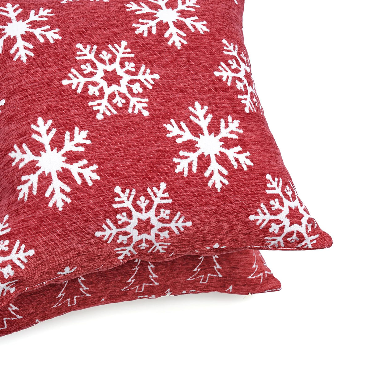 2 Pack Christmas Pillow Covers 18x18, Chenille Double-Sided Snowflake & Christmas Tree Decorative Throw Pillow Cases, Soft Farmhouse Holiday Cushion Covers for Sofa Couch Bed(Red,18x18) Auomily