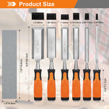 KINGBRO 6 Pcs Wood Chisel Sets, Wood Chisels for Carbon Steel Woodworking with Steel Hammer End, Durable PP+TPR High Impact Handle Wood Chisel, 6/12/19/25/32/38mm KINGBRO