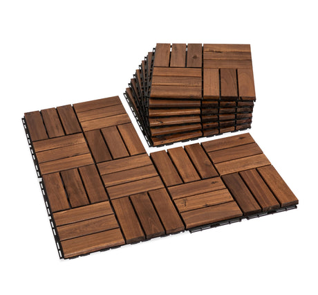 VICTORY RELAX Acacia Wood Flooring Interlocking Deck Tiles for Patio Decor 9 Pcs 12 Slats VR Brown - Waterproof Indoor & Outdoor Decor - Balcony Garden Decking Tile (12.2 * 12.2 * 0.7 inches) VICTORY RELAX