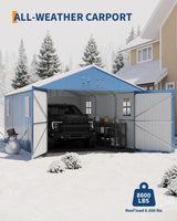 GarveeLife 12x20 FT Metal Carport, Enclosed Car Port with Reinforced Frame and Steel Roof for All-Weather Use, Metal Garage Shed for Full-Sized Pickup Trucks GarveeLife