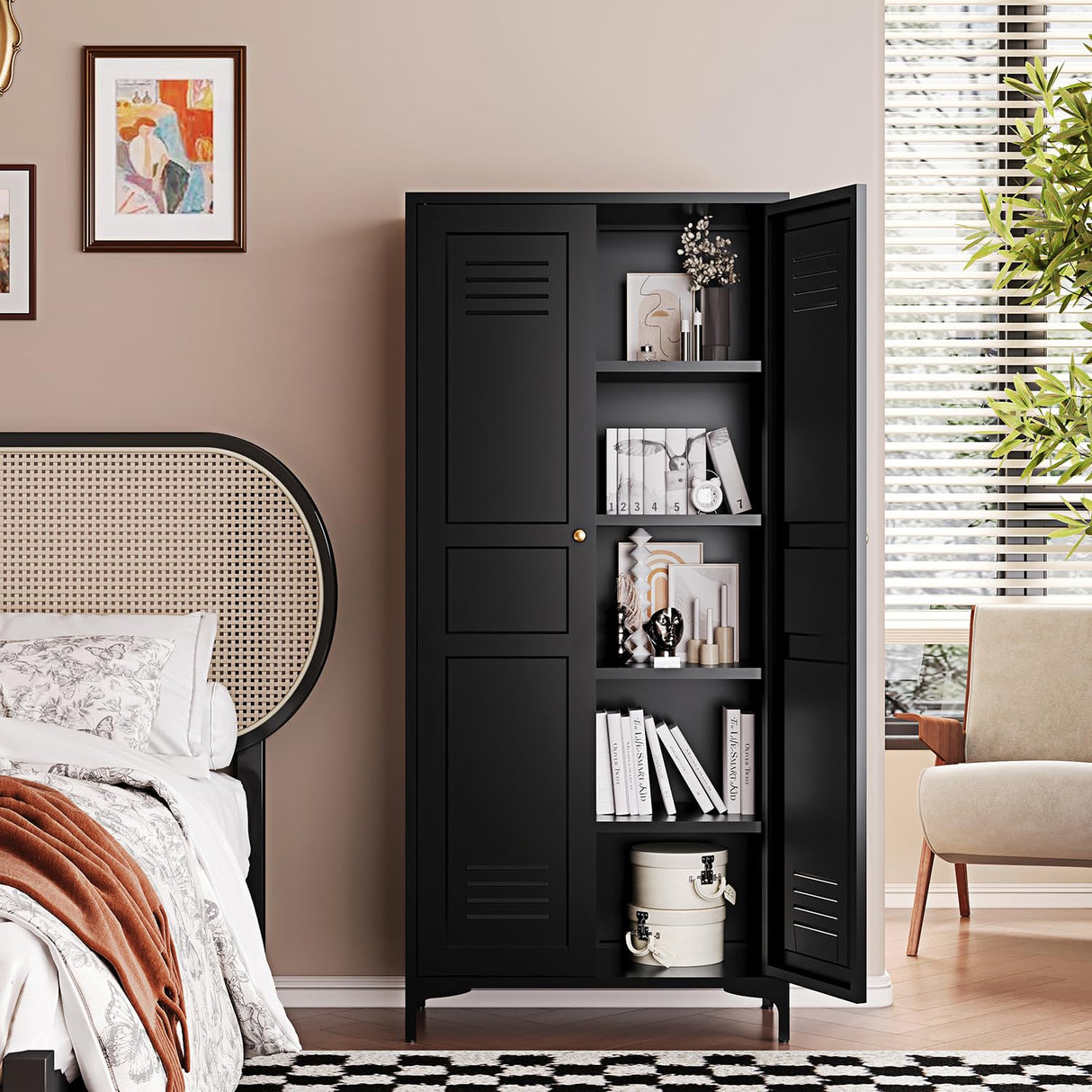 Letaya Black Storage Cabinet with Feets-Metal Home Kitchen Pantry Cabinets with Doors and Adjustable Shelves,Organization Locker for Cupboard/Bedroom/Dining/Living/Bathroom/Office/Garage Room (Black) Letaya