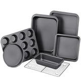 KITESSENSU Baking Pans Sets, Nonstick Bakeware Sets 7-Piece with Round/Square Cake Pan, Loaf Pan, Muffin Pan, Cookie Sheet, Roast Pan, Cooling Rack, Carbon Steel Bake Set KITESSENSU