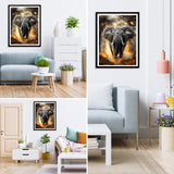 MXJSUA Savannah Elephant DIY Diamond Painting by Number Kits for Adults, 5D Round Drill Diamond Gem Art Painting Picture Arts Kits Craft for Home Wall Decor 12x16 Inch MXJSUA