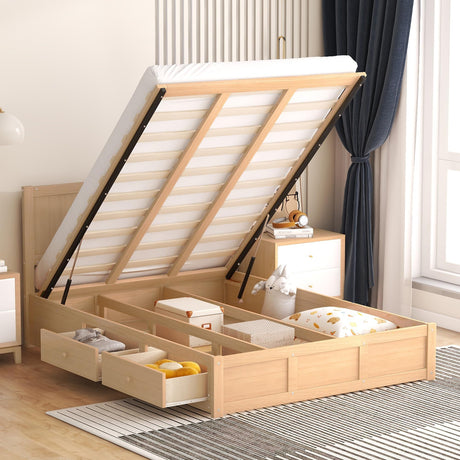 Harper & Bright Designs Full Size Bed with Storage Underneath and Headboard, Wood Lift Up Storage Bed Frame, Full Platform Bed with 2 Drawers, No Box Spring Needed, Easy Assembly - Natural Harper & Bright Designs