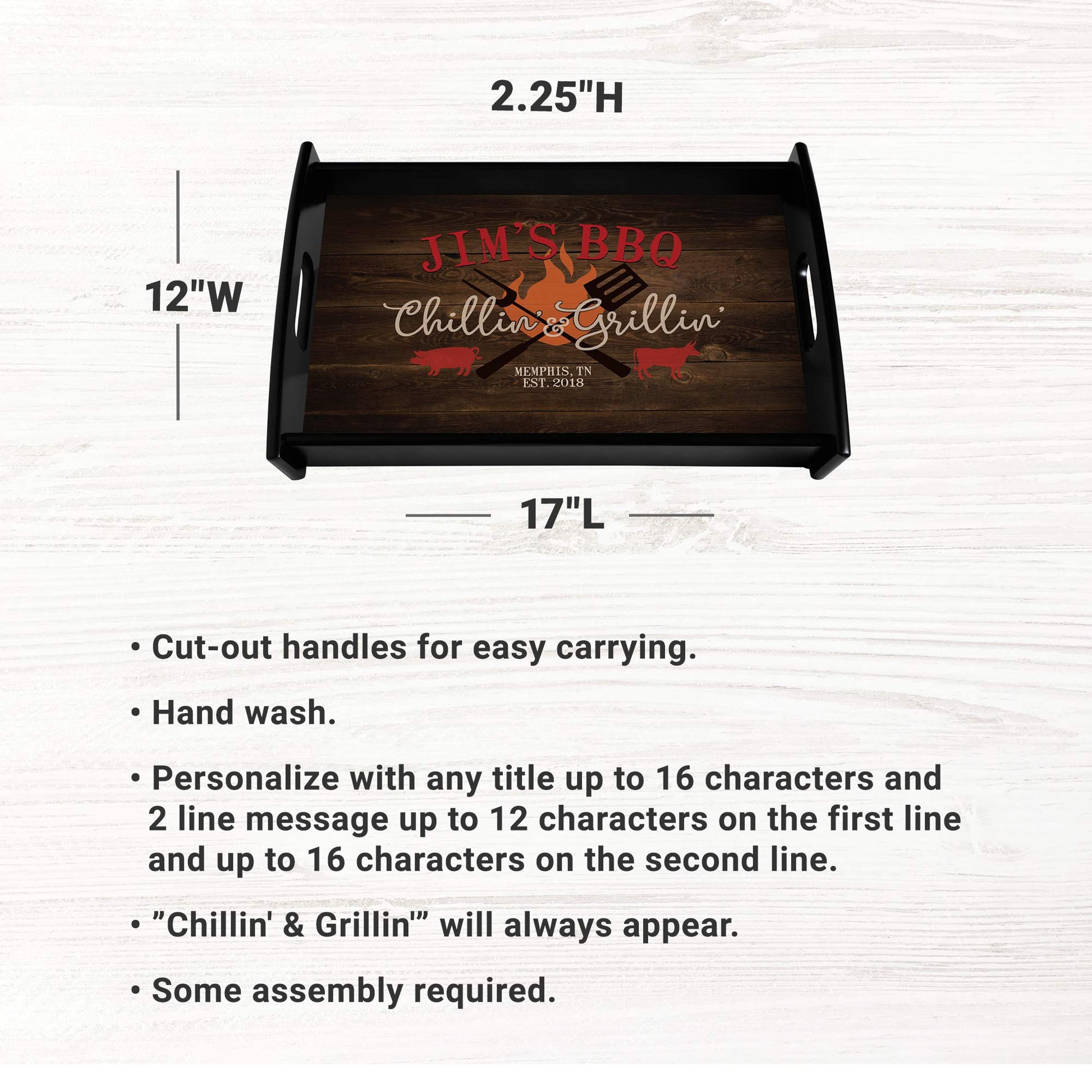 Let’s Make Memories Personalized Serving Tray - Chillin’ & Grillin’ - for Backyard Chefs - Unique Entertaining Essential - Customize Title, Message - WoodArtSupply