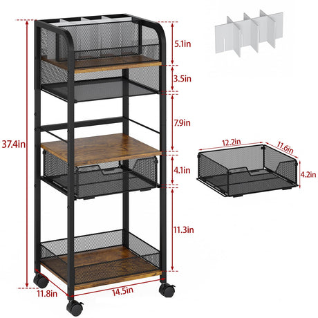 5-Tier Metal Rolling Utility Cart with Drawer, Craft Storage Cart with DIY Divider and Lockable Wheel, Versatile Paint Brush Holder & Paint Organizer & Craft Organizers and Storage for Drawing Room Simple Serenity