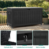 YITAHOME 90 Gallon Outdoor Storage Box with 6 Wheels, Large Double-Wall Resin Deck Box, Lockable Waterproof Outside Storage for Patio Furniture, Cushion, Pool Float, Garden Tool, Black YITAHOME
