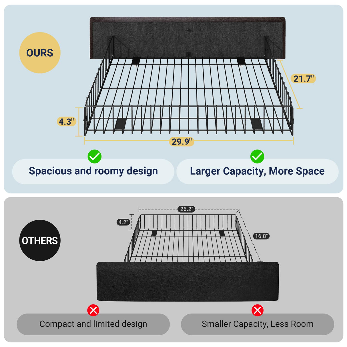 Allewie Upholstered King Size Platform Bed Frame with 4 Storage Drawers and Headboard, Diamond Stitched Button Tufted, Mattress Foundation with Wooden Slats Support, Black Brown Allewie