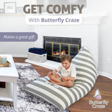 Butterfly Craze Bean Bag Chair Cover, Functional Toddler Toy Organizer, Fill with Stuffed Animals to Create a Jumbo, Comfy Floor Lounger for Boys or Girls, Stuffing Not Included, Grey Stripe Butterfly Craze