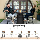 PIZZELLO 5-Piece Patio Swivel Bar Set with 37" Height Propane Round Firepit Table and High Swivel Stools Chair Set of 4, Outdoor High Top Bistro Set for Poolside, Garden, Balcony(Black) PIZZELLO