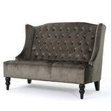 Modern Tufted Velvet Wingback Loveseat, Tufted Velvet 2 Seat Couch Sofas with High Back Thick Padded Cushioned Seats for Living Room, Victorian Style, Grey Merax