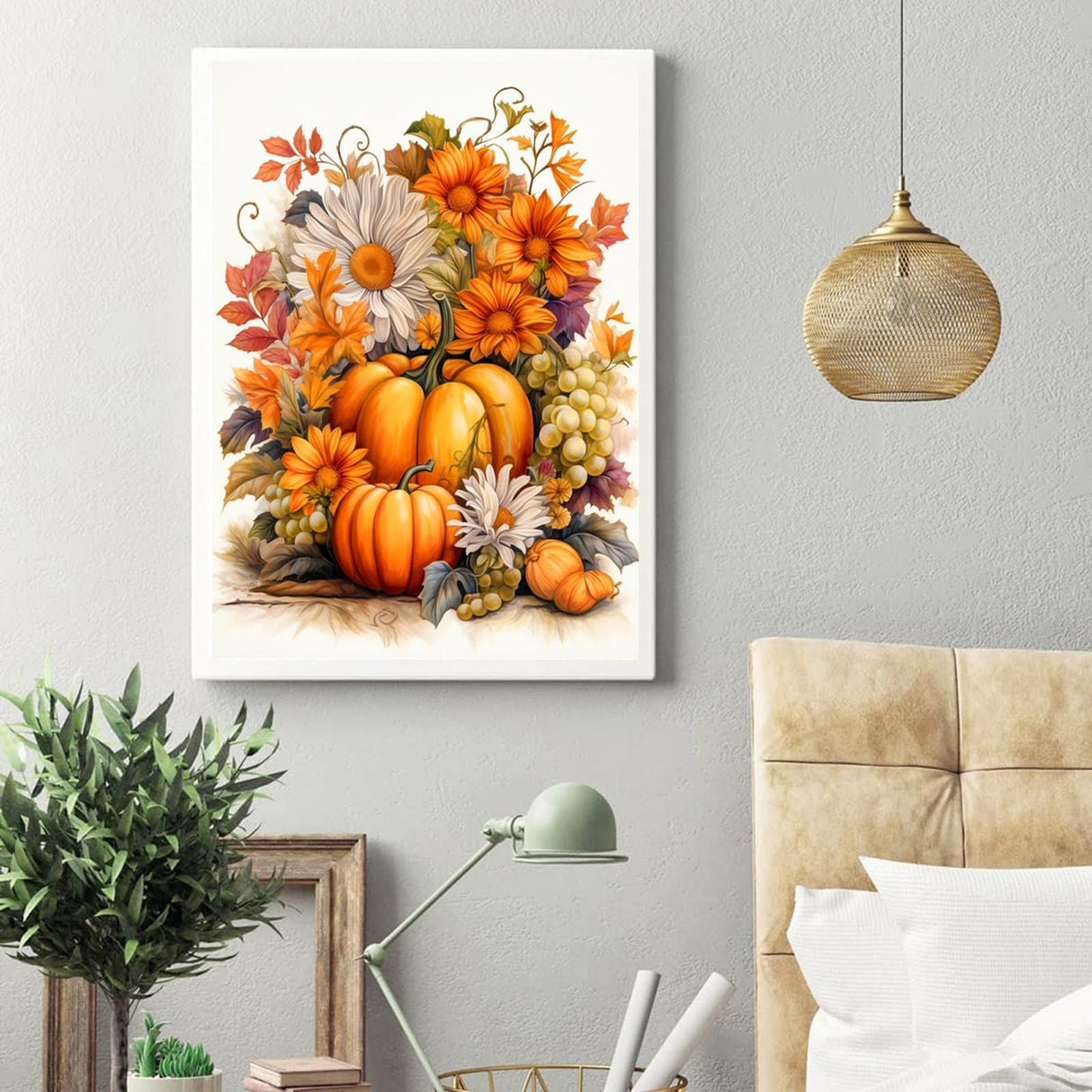 Semneroy Fall Diamond Art Kits for Adults Beginners, DIY 5D Fall Pumpkin Diamond Painting Kits Thanksgiving, Full Drill Paint with Diamonds Art Painting Flowers for Home Decor 12x16 inch Semneroy