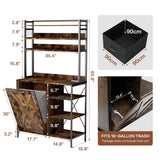 Kitchen Bakers Rack with Storage Drawers and Power Outlet, 65.8”Coffee Bar Cabinet with 6 Hooks, Microwave Stand with Tilt Out Trash Can Cabinet for Dining Room Living Room, Fits 10-Gallon Bins spanspace