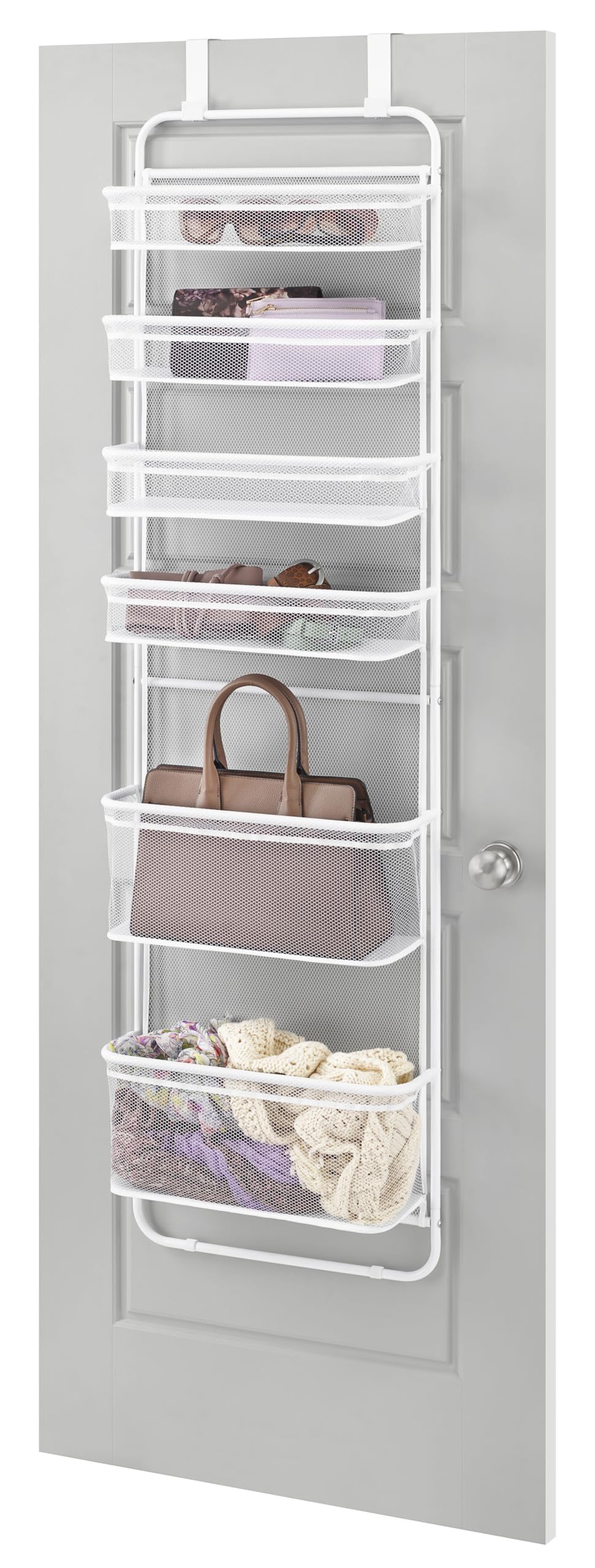 Whitmor Over The Door Organizer - 6 Sections - Pantry, Bathroom, Accessory Organizer - Metal and Mesh - White Whitmor