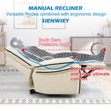 SIENWIEY Manual Recliner Sofa for Living Room,Faux Leather Double Reclining Couch for 3 Seats, Creamy White Leather Couch with Pull Down Coffee Table/Cup Holders(Sofa) SIENWIEY