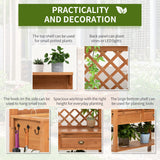 Outsunny Garden Potting Bench, Outdoor Wooden Workstation Table w/Metal Screen, Drawer, Hooks, Storage Shelf, and Lattice Back for Patio, Backyard and Porch Outsunny